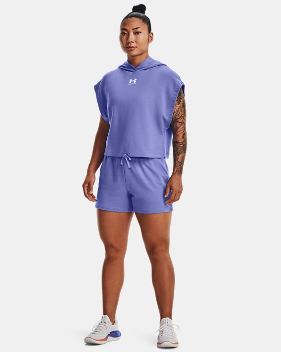Women's UA Rival Terry Short Sleeve Hoodie in Blue image number 2